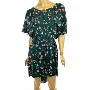 Maurices High Low Dress Dark Green Floral Wedding Guest Capped Sleeve Size 0
